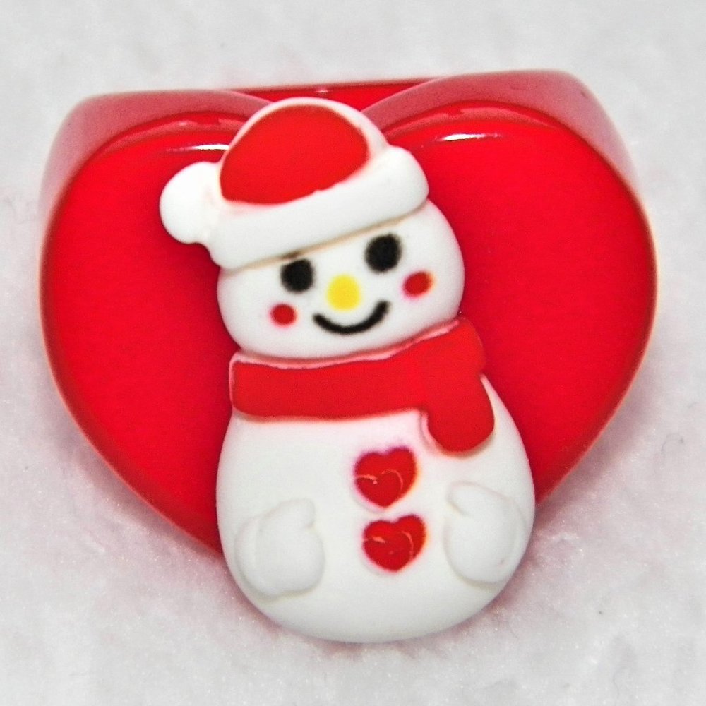 3D Chunky Snowman Ring Red Acrylic Size 8